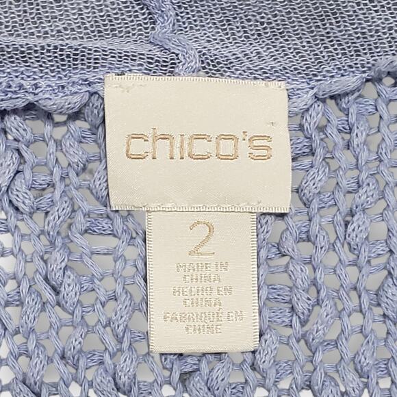 Chico's Periwinkle Blue Cotton Linen Open Knit Mesh Cardigan Sz Large (2) Summer - Picture 7 of 13